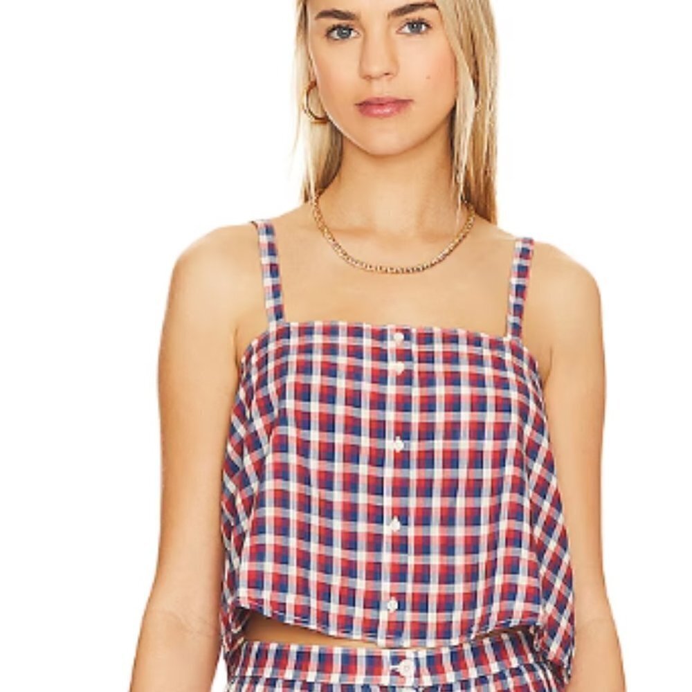 The Great. The County Line Plaid Cotton Tank Top